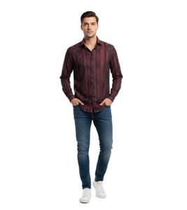 Chemise Aries Column Jacquard en coton pour homme : Chemise confortable et élégante à motif texturé fin, rouge