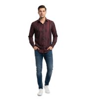 Chemise Aries Column Jacquard en coton pour homme : Chemise confortable et élégante à motif texturé fin, rouge