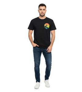 Free & Easy Rainbow Handshake Shirt im Retro-Stil mit Globus-Print und buntem Farbverlauf Schwarz