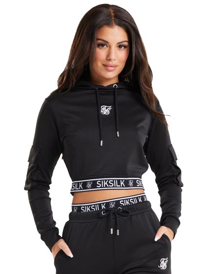 Sik Silk Cargo Cropped Hoodie schwarz