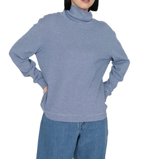 nanamica Damen Rollkragenpullover mit Streifen Langarm-Rollkragen Frühlings-Pullover SUHF163 Blau/Weiß
