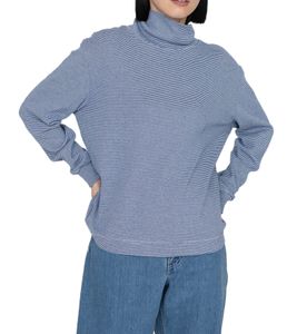 Pull col roulé rayé nanamica pour femme, manches longues, printemps, SUHF163 Bleu/Blanc