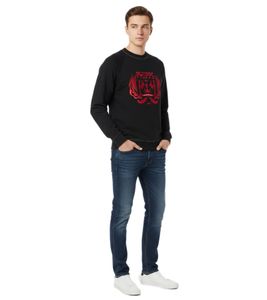 Phipps Pirate Embroidered Designer-Sweatshirt Herren Crewneck mit Statement-Stickerei Schwarz/Rot