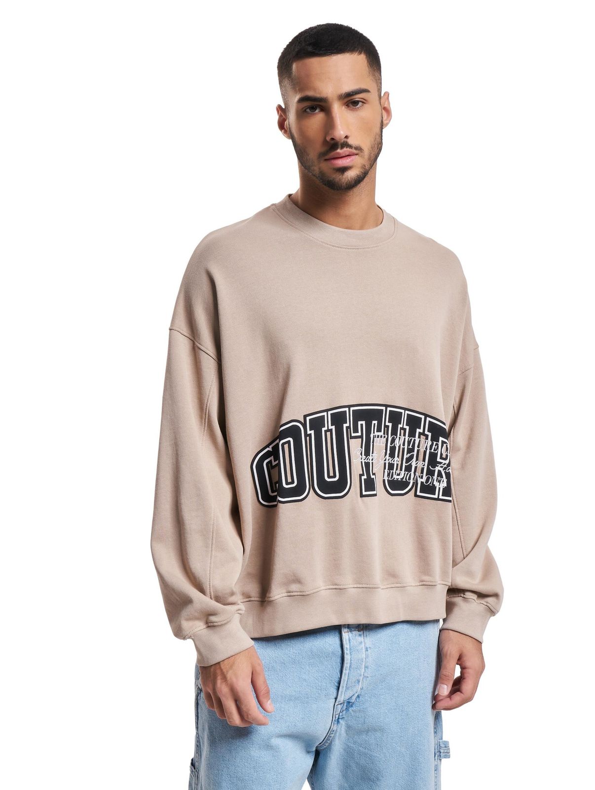 Felpa girocollo con stampa a sbuffo Couture Club in beige