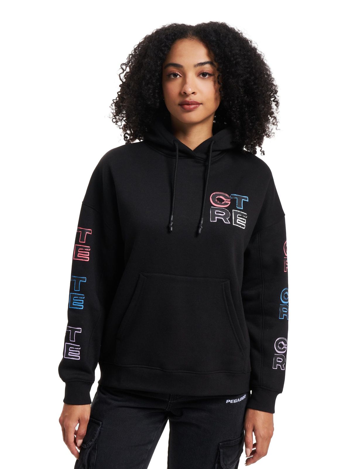 Felpa oversize con cappuccio Couture Club con grafica multicolore in nero