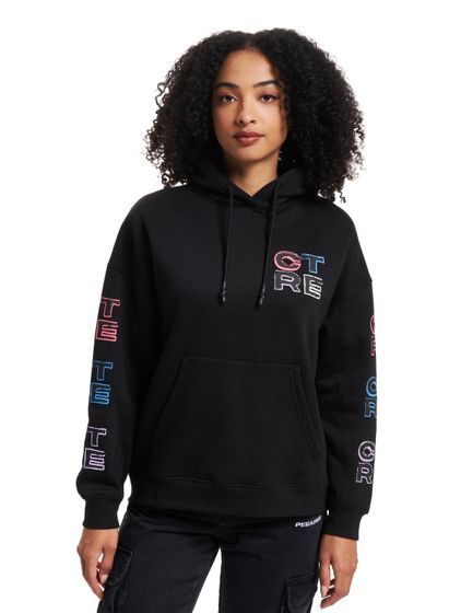 The Couture Club  Oversize-Kapuzenpullover mit mehrfarbiger Grafik in Schwarz