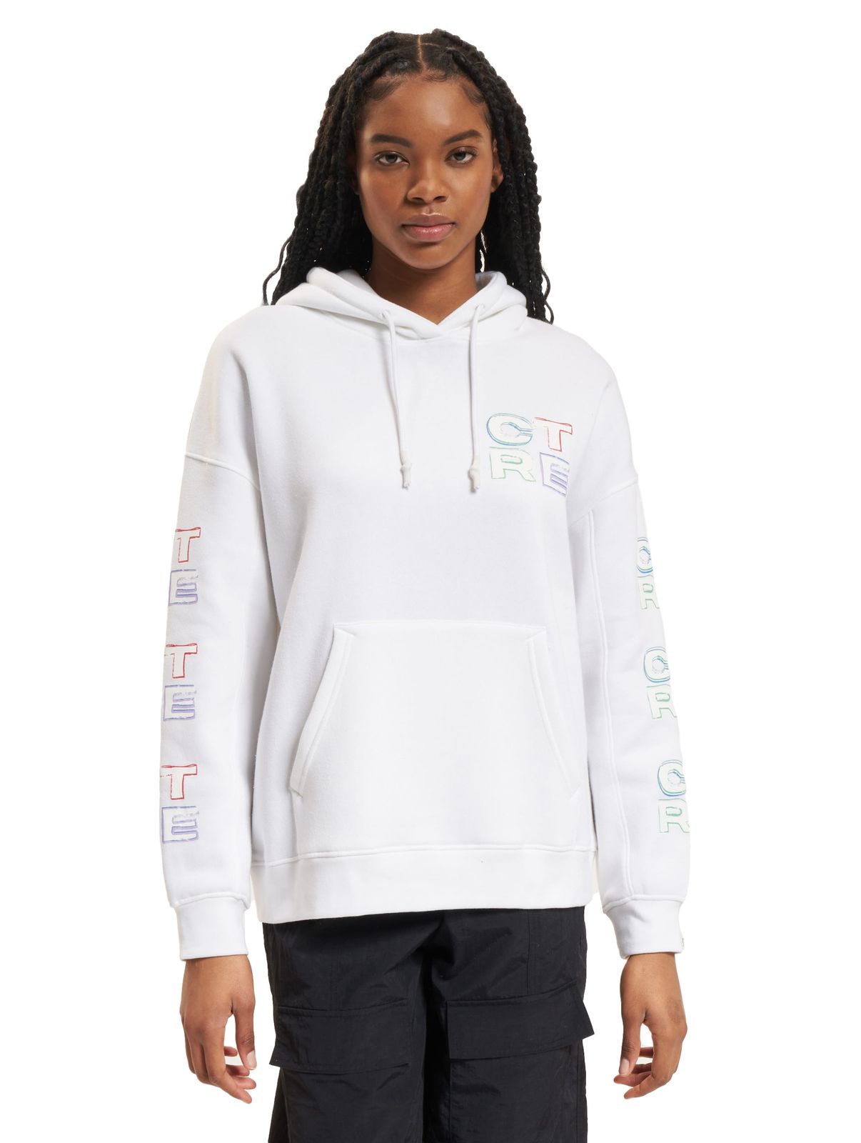 Felpa con cappuccio oversize Couture Club con grafica colorata, bianco sporco