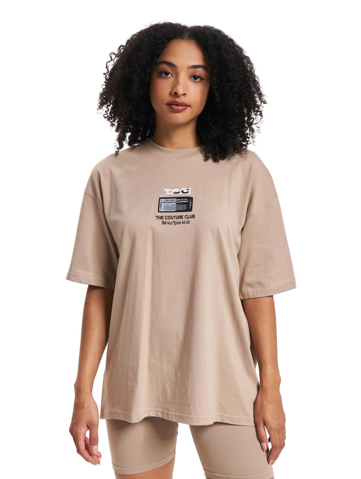 T-shirt oversize The Couture Club con stampa grafica sul retro, beige