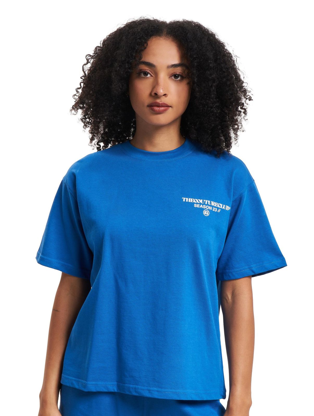 T-shirt in cotone rilassato con logo della stagione Couture Club, blu