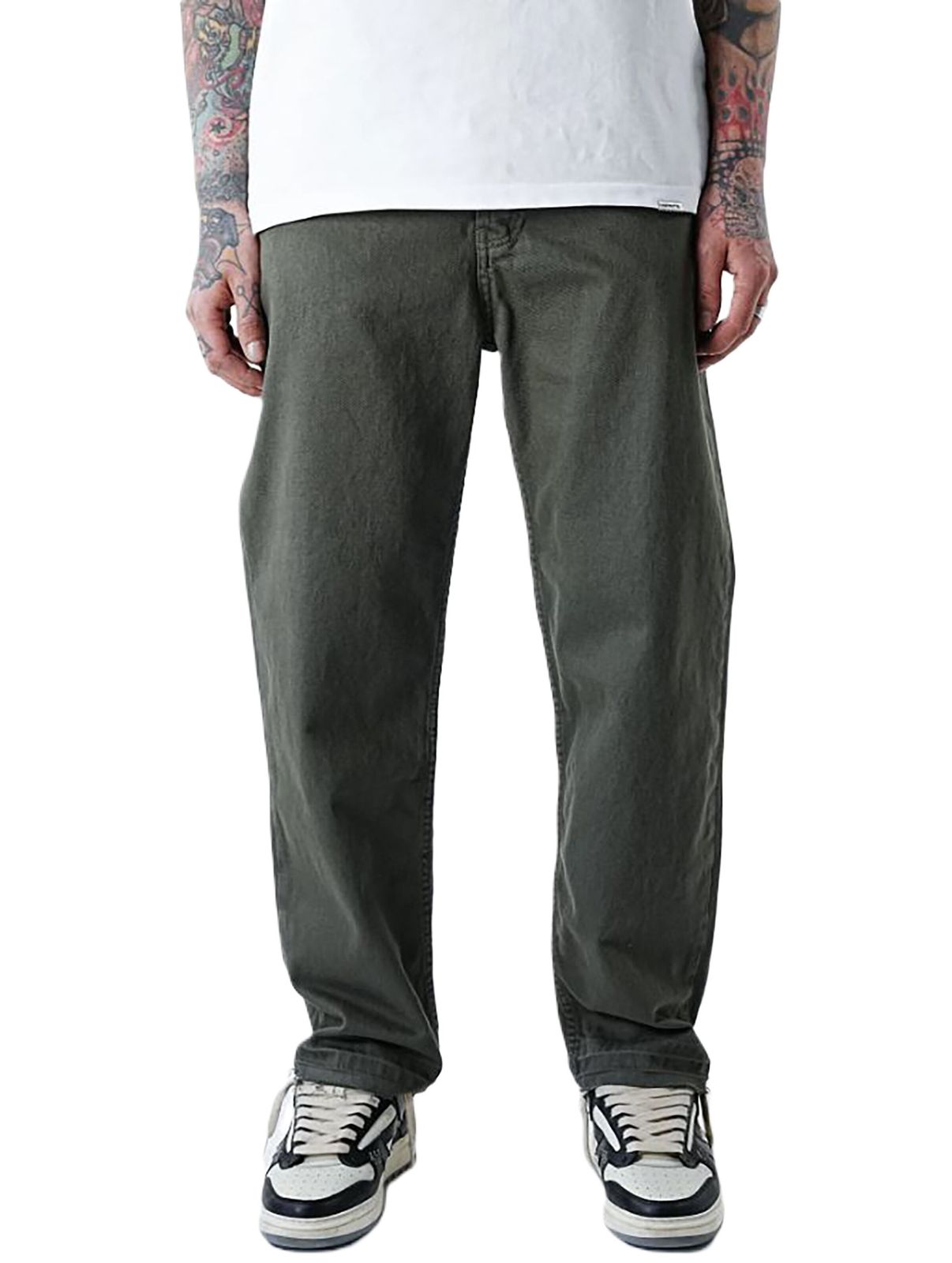 Jeans larghi e larghi di base UNEFFECTED, taglio libero, color cachi