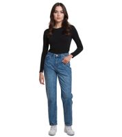 Jean femme UNEFFECTED coupe droite effet usé, coton bleu moyen