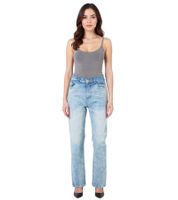 UNEFFECTED Women's Destroyed Denim Straight Fit Jeans, Ice Blue Cotton