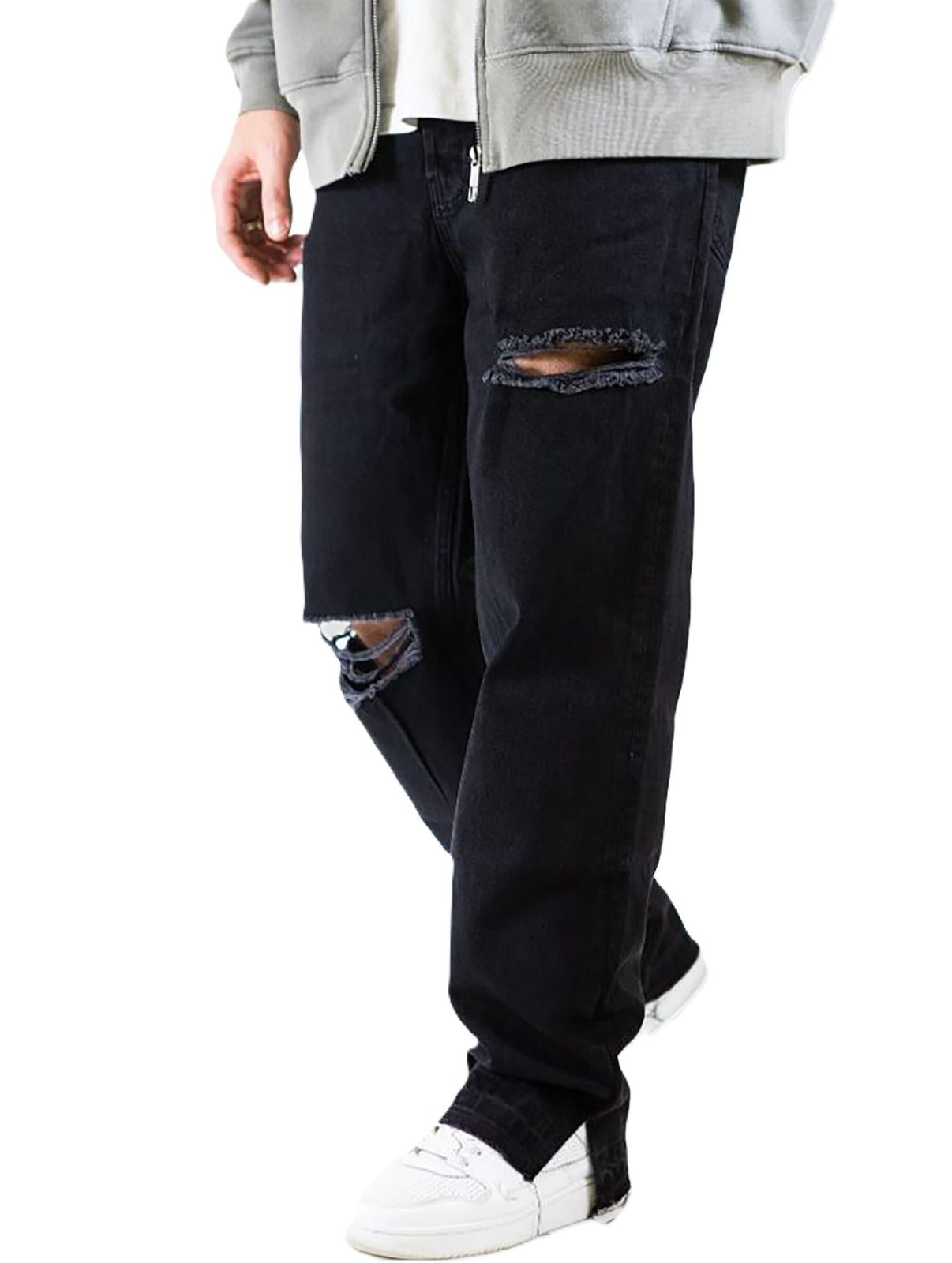 Jeans larghi e rovinati UNEFFECTED neri