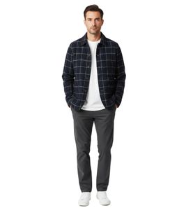 Universal Works Bakers Chore Herren Übergangsjacke Karierte Wolljacke mit Windowpane-Karo Marineblau
