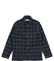 Universal Works Bakers Chore Herren Übergangsjacke Karierte Wolljacke mit Windowpane-Karo Marineblau