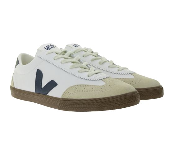 VEJA Volley Herren und Damen Sneakers Laufsohle aus Naturkautschuk Echtleder-Schuhe Weiß/Beige/Braun