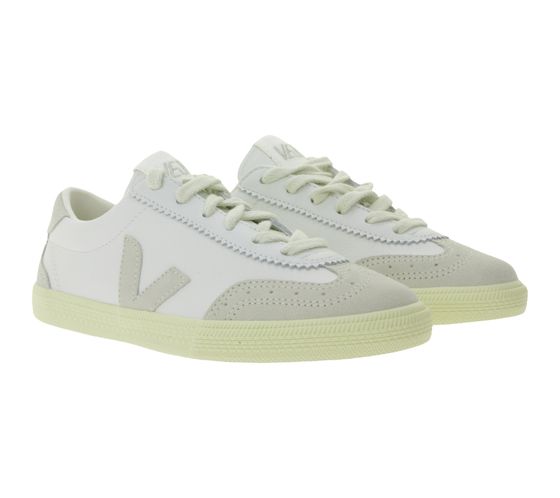 VEJA Volley Herren und Damen Sneakers Laufsohle aus Naturkautschuk Echtleder-Schuhe Weiß/Grau
