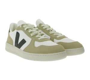 VEJA V-10 Herren Sneakers mit robuster Gummisohle Echtleder-Schuhe Weiß/Beige/Schwarz