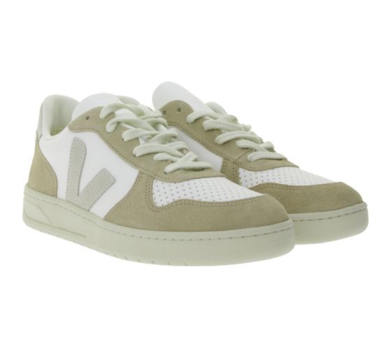 VEJA V-10 Herren Sneakers mit robuster Gummisohle Echtleder-Schuhe Beige/Weiß