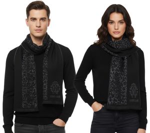 Bufanda clásica Roberto Cavalli para hombre y mujer, pura lana, WOV06590003-01198, negro/gris