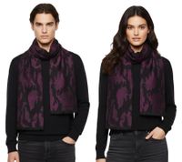 Elegante bufanda Roberto Cavalli para hombre y mujer, pura lana, WOV06600003-02374, negro/rojo