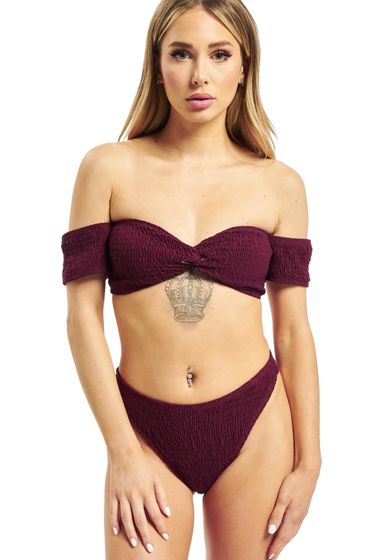Missguided Crinkle Milkmaid-Bikini mit Unterteil in Rot