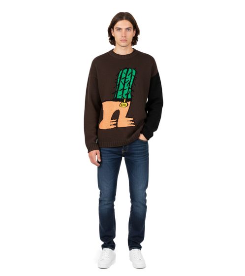 Opening Ceremony Strickpullover mit großflächigem grafischem Kaktus-Artmotiv und modernem Statement-Design Braun/Schwarz