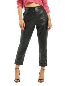 Missguided Petite Zigaretten-Chinohose mit Saum aus Kunstleder in Schwarz