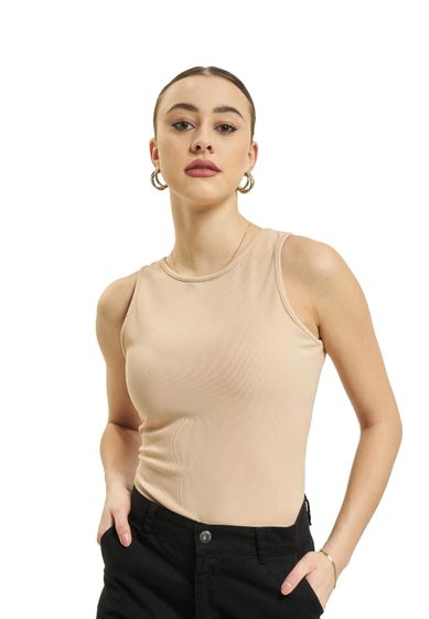 Missguided Petite Ribbed Racerback Bodysuit in Beige