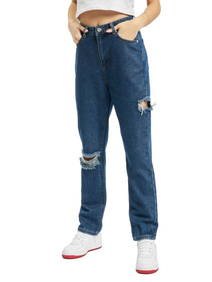 Missguided Petite Gerade geschnittene Jeans mit Schlitz am Oberschenkel und Knie, blau