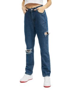 Jean droit Missguided Petite avec fentes sur les cuisses et les genoux, bleu