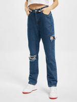 Missguided Petite straight leg jeans with thigh and knee split, blue