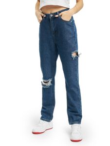 Jean droit Missguided Petite avec fentes sur les cuisses et les genoux, bleu