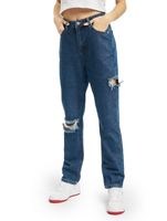 Missguided Petite Gerade geschnittene Jeans mit Schlitz am Oberschenkel und Knie, blau
