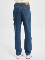 Missguided Petite Gerade geschnittene Jeans mit Schlitz am Oberschenkel und Knie, blau