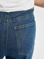 Missguided Petite Gerade geschnittene Jeans mit Schlitz am Oberschenkel und Knie, blau