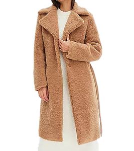 nachhaltiger Damen Mantel lange Teddyfell-Jacke Alltags-Mantel kuscheliger Basic-Mantel 947834 Braun