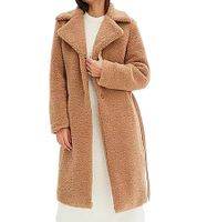 nachhaltiger Damen Mantel lange Teddyfell-Jacke Alltags-Mantel kuscheliger Basic-Mantel 947834 Braun