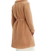 nachhaltiger Damen Mantel lange Teddyfell-Jacke Alltags-Mantel kuscheliger Basic-Mantel 947834 Braun