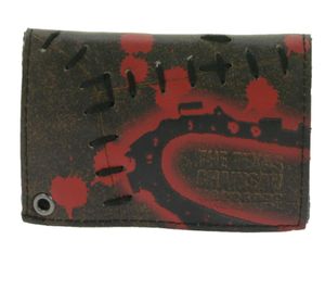 THE TEXAS GAINSAW MASSAGRE Leather Wallet with Red Speckled Motif, Metal Snap Fasteners, and Chain. Rocking Gothic Style. LW104782TCM Black/Red THE TEXAS GAINSAW MASSAGRE Leather Wallet with Red Speckled Motif, Metal Snap Fasteners, and Chain. Rocking Gothic Style. LW104782TCM Black/Red