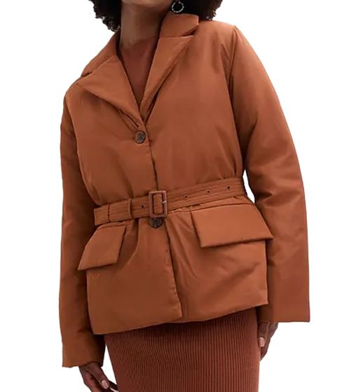 nachhaltige Damen Jacke wattierte Blazer-Jacke mit Gürtel Freizeit-Jacke 944007 Braun