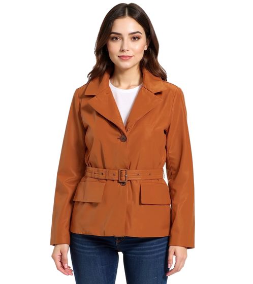 nachhaltige Damen Jacke wattierte Blazer-Jacke mit Gürtel Freizeit-Jacke 944007 Braun