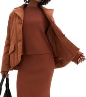 Chaqueta sostenible para mujer: Blazer acolchado con cinturón, chaqueta informal 944007 marrón