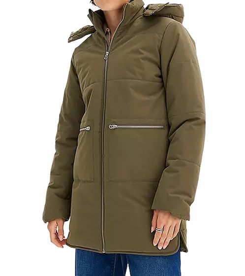 nachhaltige Damen Jacke voluminöse Stepp-Jacke mit abnehmbarer Kapuze 936961 Olivgrün