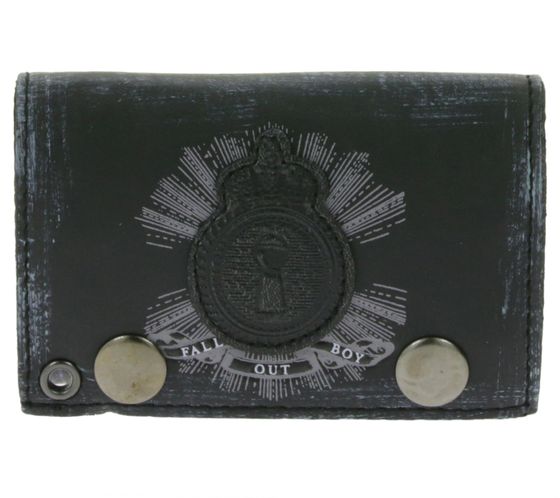 Portefeuille en cuir FALL OUT BOY avec logo, boutons-pression métalliques et chaîne, style gothique rock LW103557FOB0, noir/blanc