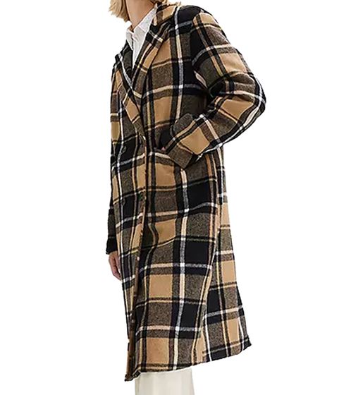 nachhaltiger Damen Blazer-Mantel karierter Gehrock in Wolloptik 932220 Schwarz/Braun