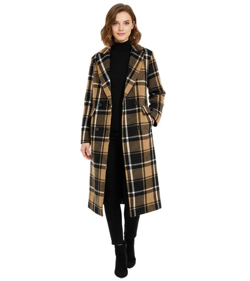 nachhaltiger Damen Blazer-Mantel karierter Gehrock in Wolloptik 932220 Schwarz/Braun