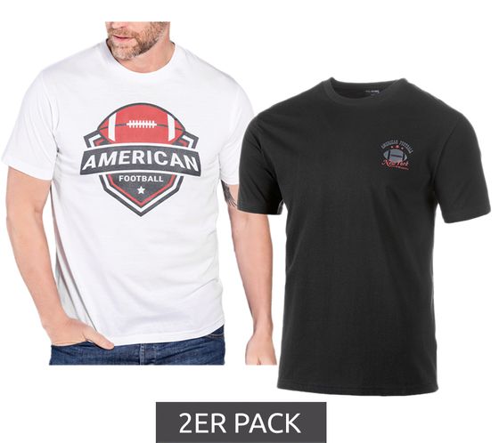 2er Pack U.S. SPORT AMERICA Herren T-Shirt Basic Baumwoll-Shirt Rundhals-Shirt Kurzarm Schwarz/Weiß