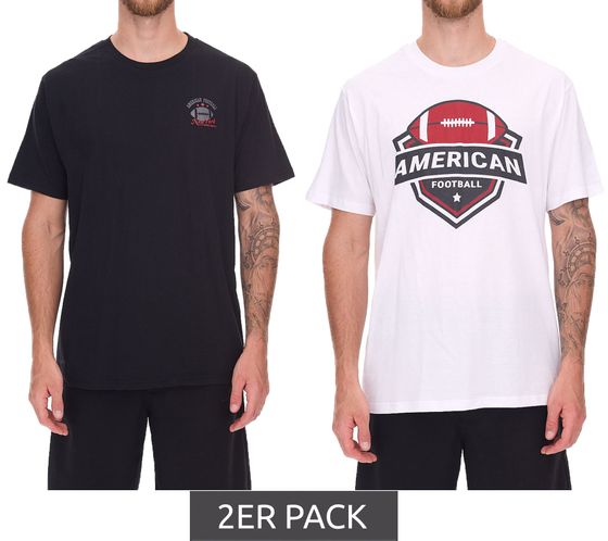 2er Pack U.S. SPORT AMERICA Herren T-Shirt Basic Baumwoll-Shirt Rundhals-Shirt Kurzarm Schwarz/Weiß