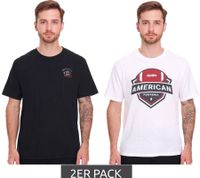 2er Pack U.S. SPORT AMERICA Herren T-Shirt Basic Baumwoll-Shirt Rundhals-Shirt Kurzarm Schwarz/Weiß